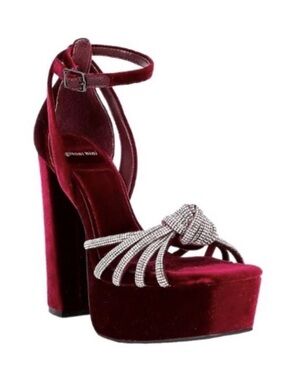Gianni Bini Anissa Velvet Rhinestone Knot Platform Shoes Size 8.5 M Cranberry